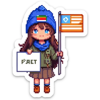 girl with blue beanie holding a protest flag for social justice sticker