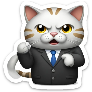 A cat in a business suit making an angry phone call sticker