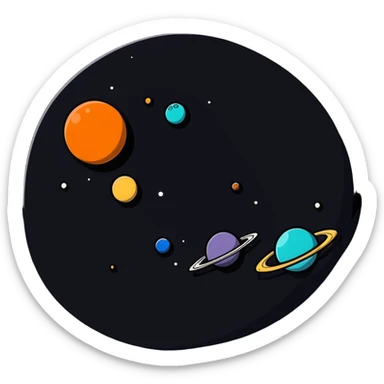 Bright planets and stars floating, white background, high saturation, colorful sticker