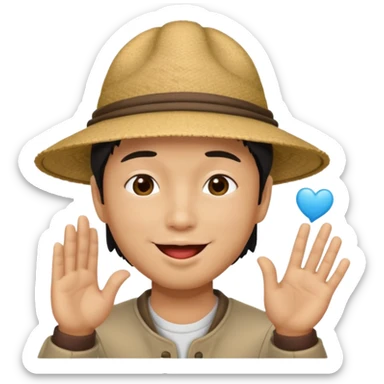 asian man in asian hat blowing a kiss sticker