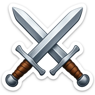 Сгенерируй мне в стиле детализированного емодзи два скрещенных меча железных на пнг фоне без фона sticker