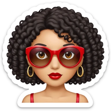 red diva with black curly hair and sunglasses and light brown skin sticker