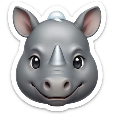 Cinematic Cute Rhinoceros Portrait Emoji, Head tilted playfully and inquisitively, featuring a rugged, glossy slate-gray hide with a gentle, rounded white horn and round, sparkling eyes filled with curious wonder, Simplified yet irresistibly adorable features, highly detailed, glowing with a warm, friendly glow, high shine, affectionate and mighty, stylized with a touch of ancient charm, bright and endearing, soft glowing outline, capturing the essence of a mischievous yet loving rhinoceros, so playful it feels like it could stomp out of the screen and into your arms! sticker
