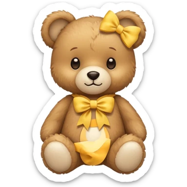 Cute flat-style teddy bear icon for infant daycare. wear a yellow bow in neck
 sticker