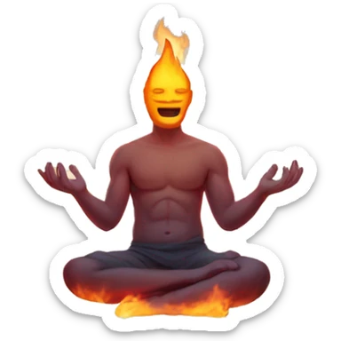 Create an emoji with a iceman meditating in fire sticker