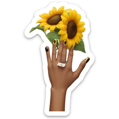 hand holding a sunflower with coffin shaped acylics on her nails  sticker