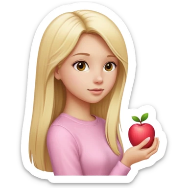 girl in light pink clothes, blonde with long straight hair, side view, pose, Apple emoji style sticker