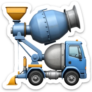 Generate an emoji where the concrete mixer delivers concrete to the disassembled concrete pump sticker