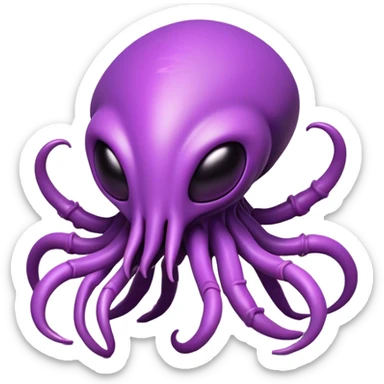 Clash of Clans aesthetic: Cinematic Playful Zerg Alien Emoji, rendered in a 3D vector-style similar to standard emojis with minimal shading and bold, simplified shapes. A compact, isometric, otherworldly creature with insectoid, organic details and subtle, eerie tentacles, softly glowing with a sinister alien charm. Simplified yet unmistakably iconic, highly detailed and consistent, glowing with a soft, spectral radiance and high shine. Stylized with a touch of bio-engineered mischief and a soft glowing outline, capturing the essence of a fearsome extraterrestrial menace with a playful twist! sticker