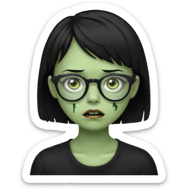 Green zombie girl with black short hair and side bangs in glasses sticker