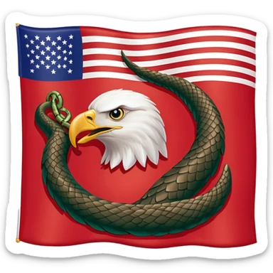 a flag with a red background with five start and an eagle eating a snake sticker