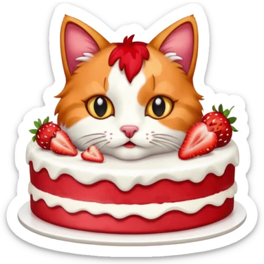 cat eating strawberry cake sticker