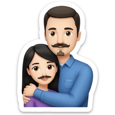 Tall white man with thin dark brown hair mustache and goatee, hugging a short pale woman with long black hair sticker