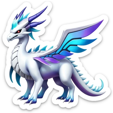 Colorful Iridescent-gradient Futuristic Modern Epic Legendary Shiny Cyber-Suicune-Dialga-Lugia-Reshiram-Creature, (full body) sticker
