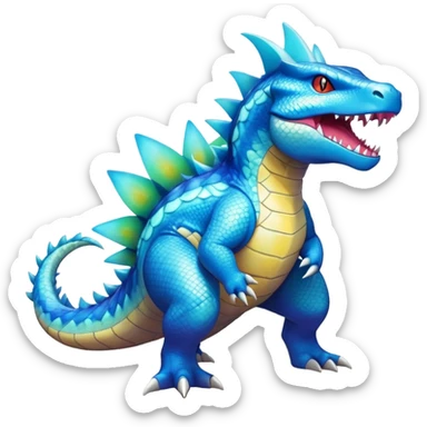 Colorful Exotic Aurorus-Feraligatr-Amaura-Salamence-Fakémon-hybrid-creature (full body)  sticker