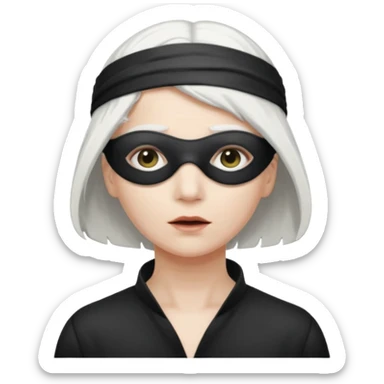 A person with white hair which is standing upward and blindfolded and also make it so it’s impossible to see through the blindfold sticker