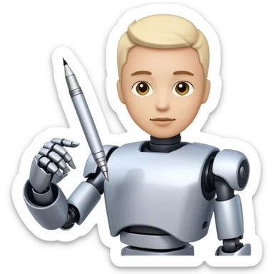 Emoji of a robot turning into a human with a pen or speech bubble sticker