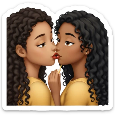 two girls kissing one with brown skin and black curly hair and one with light brown skin and black straight long hair  sticker