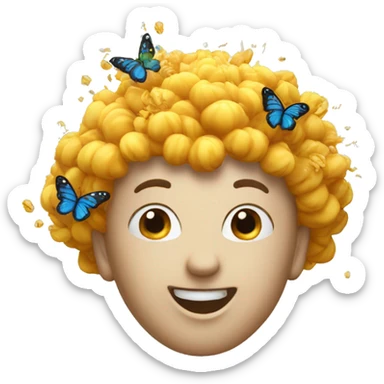 standard exploding head emoji but smiling and with butterflies going out of head sticker