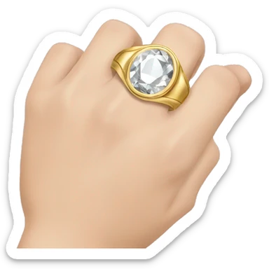 Create a picture that shows a young man's hand wearing a golden bezel wedding ring with a diamond on it. sticker