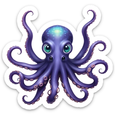 Cinematic Noble Octopus Portrait Emoji, Poised and enigmatic, with a fluid, amorphous body of iridescent, softly tinted skin and eight gracefully undulating arms adorned with delicate suckers, deep, observant eyes reflecting the mysteries of the deep, Simplified yet sharp and sophisticated features, highly detailed, glowing with a soft, oceanic luminescence, high shine, intelligent and mysterious, stylized with an air of deep-sea elegance, focused and fluid, soft glowing outline, capturing the essence of a watchful marine guardian that appears ready to drift out of the screen with effortless authority! sticker