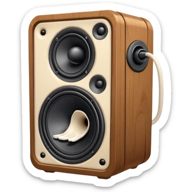 Old speaker with human teeth pouring out instead of sound. sticker