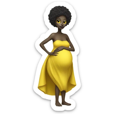 Pregnant black alien woman, full body in jellow  dress sticker