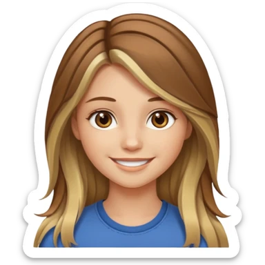 make a girl with long brown hair with blond highlights and layers with hazel eyes sticker