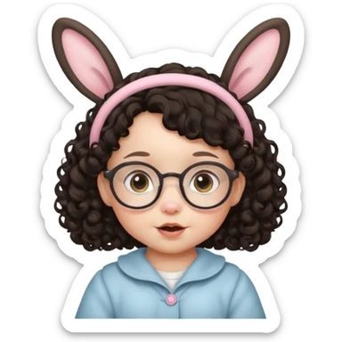 bunny ear accessory wearing small baby dark haired curly spectacled sticker