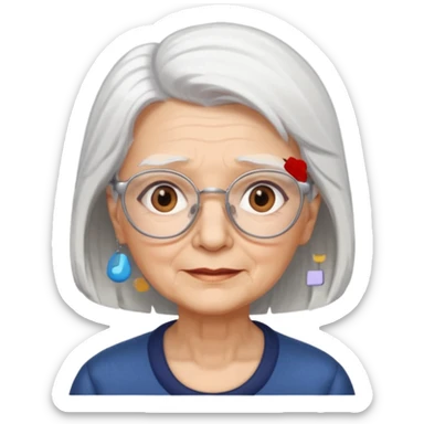 Create me emoji of an old lady. mid-size white hair to left side. Square glasses. Brown eyes. Rounded face sticker