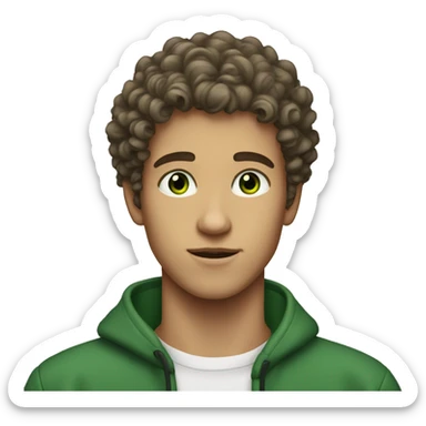 a 18 years old man with curly haircut and green eyes sticker