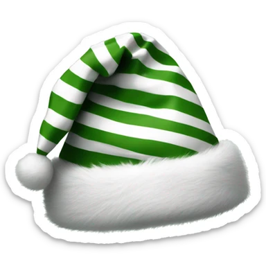 Realistic green and white striped fur santa hat isolated.  sticker