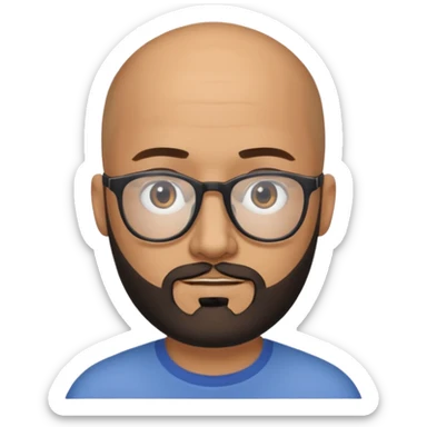 Homem com 30 anos careca com barba PRETA aparada e com óculos sticker