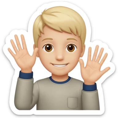 A kid holding a 6 on they left hand and 7 on right sticker