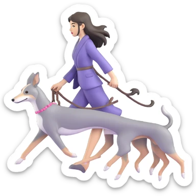 Japanese girl with flowing hair walking a solid grey greyhound with cherry blossoms in the background sticker