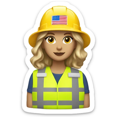 Taylor Swift is a construction worker wearing a patriotic dress with a neon yellow safety vest over the dress. she also has a hard hat and a patriotic patch on the vest.  sticker