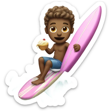 A dude riding a surfboard while eating ice cream sticker