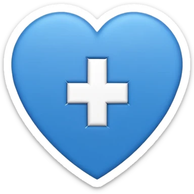 Minimal medical AI logo emoji, heart or shield shape, broken ECG line stylized as letters AI, flat vector style, clean modern healthcare design, blue and white, trustworthy, simple sticker