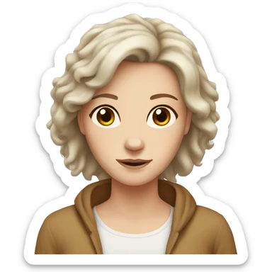 white lady with brown hair and hazel eyes with a lion sticker