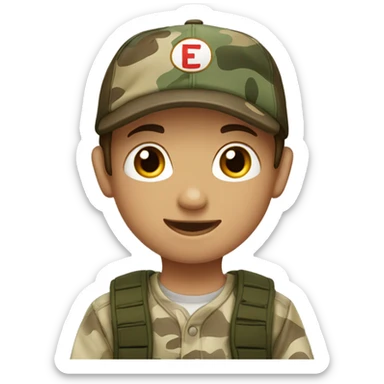 Boy with brown hair in a camo backwards baseball cap  sticker