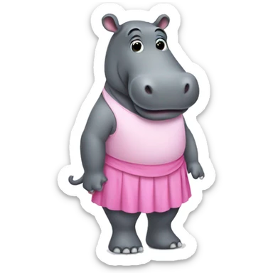 Hippo in pink skirt sticker