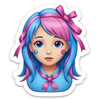 candy girl from candyland very long blue pink mixed candy hair with ribbon and  sticker