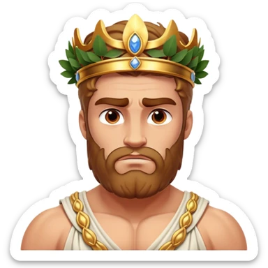 Cinematic Realistic Hercules Portrait, depicted with lifelike, sun-kissed skin and a robust, muscular physique that radiates both power and gentle nobility. His intense, kind eyes and regal expression are complemented by classical Greek attire and a laurel crown, rendered under dynamic lighting that highlights every chiseled detail. sticker