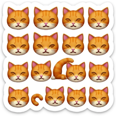 Create a set of expressive pixel-art emojis (32x32 or 64x64 resolution) featuring a playful ginger cat as the main character. Use a limited color palette with bold, retro-inspired pixel styling. Include the following emotions/actions sticker
