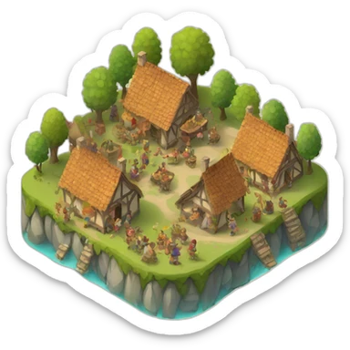 isometric view of a medieval village, festival mood, celebration, people celebrating sticker
