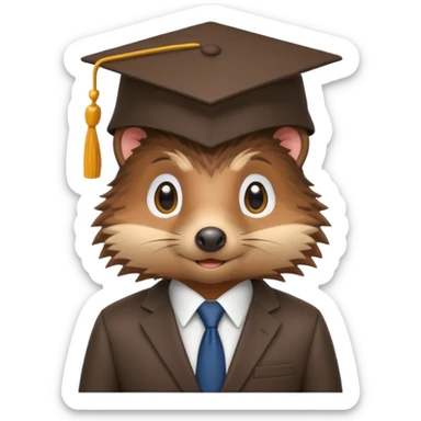 A hedgehog student dressed in a suit and wearing a square academic cap. sticker