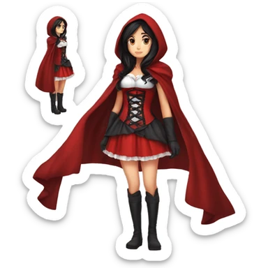 Little Red Riding Hood straight black hair corset and dress full body pose non-chibi sticker