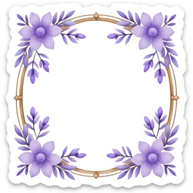 The art style is clean line art with delicate watercolor textures, pastel colors, and a dominant palette of lavender, soft lilac, and muted purple.  Delicate frame to border text sticker