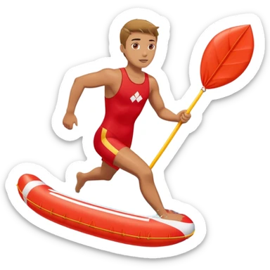 lifeguard in red swimsuit running with rescue float sticker