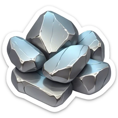 Cinematic Realistic Nickel Ore, Bright and shiny, with a rough, metallic surface reflecting light in soft, gleaming waves. The metal has a subtle luster and is both sturdy and raw in its form. Soft glowing outline, capturing the essence of durability and modern elegance in raw nickel ore. sticker